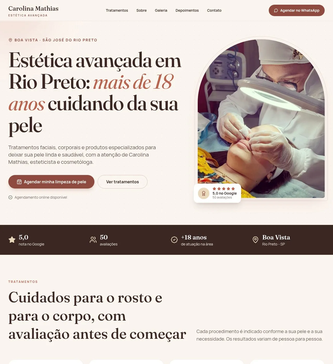 Site gerado pela IA para Carolina Mathias, Estética avançada · Rio Preto