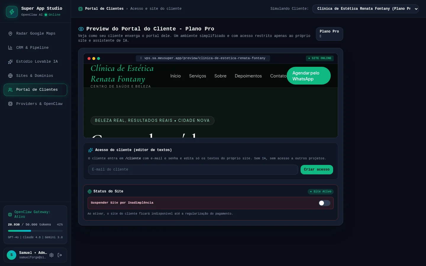 Tela real do módulo Portal do cliente do Meu Super App