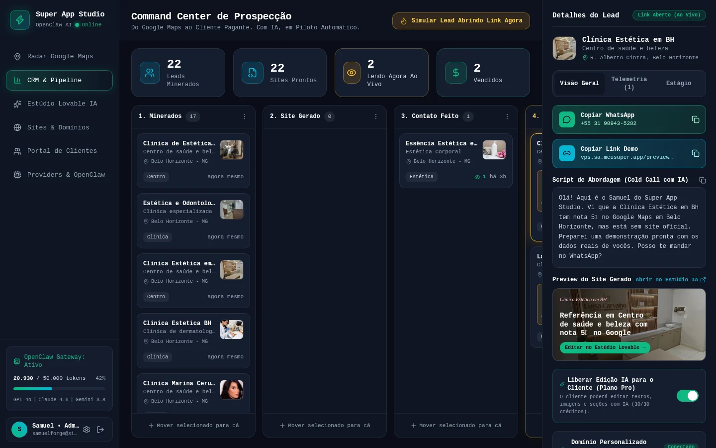 Tela real do módulo CRM do Meu Super App