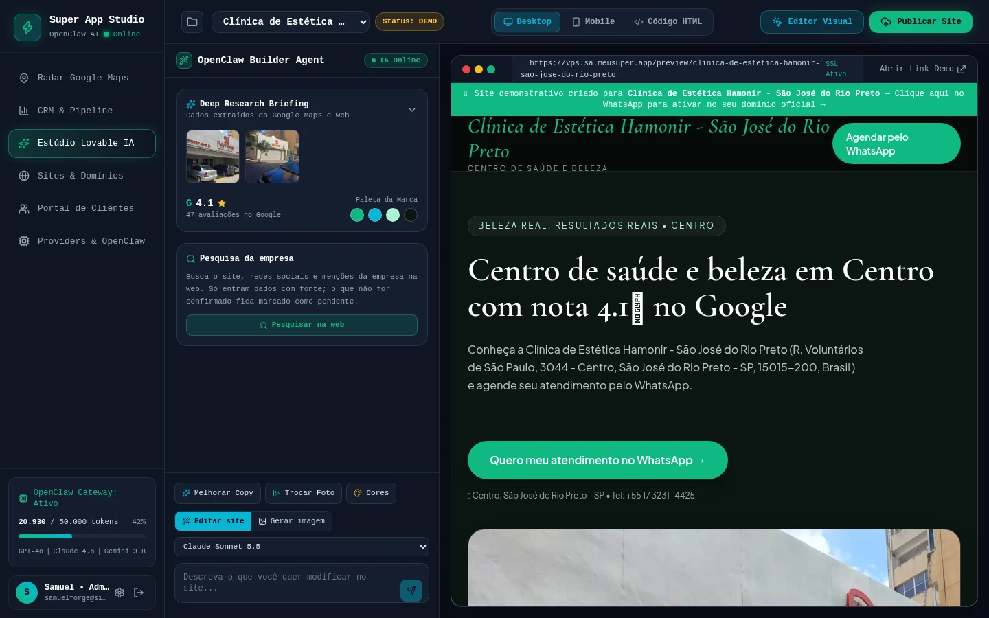 Tela real do módulo Estúdio IA do Meu Super App